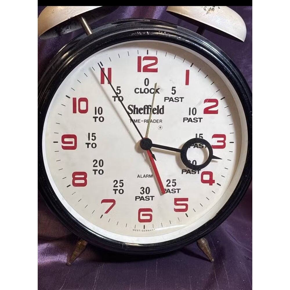 VINTAGE SHEFFIELD TIME READER WIND UP ALARM CLOCK WORKS